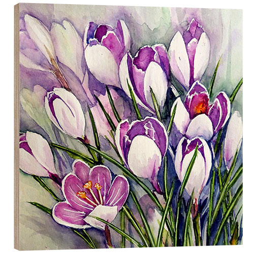 Wood print Crocuses