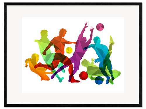 Inramat konsttryck Soccer Players Colourful Silhouettes I