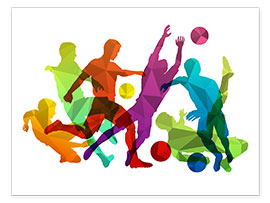 Poster Soccer Players Colourful Silhouettes I