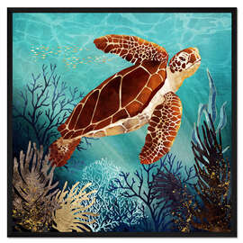 Gerahmter Kunstdruck Metallische Meeresschildkröte