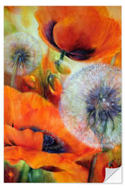 Selvklebende plakat Poppies and dandelions III