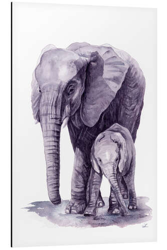 Aluminium print Mother Elephant With Her Calf