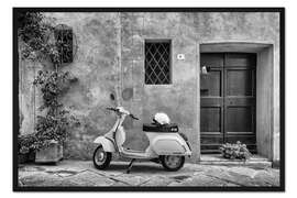 Gerahmter Kunstdruck Scooter schwarz-weiß