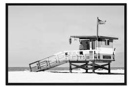 Gerahmter Kunstdruck Schwarzes Kalifornien - Venice Beach Rettungsschwimmer-Turm