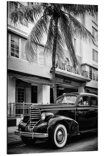 Print på aluminium Black Florida - Miami Beach Classic Car