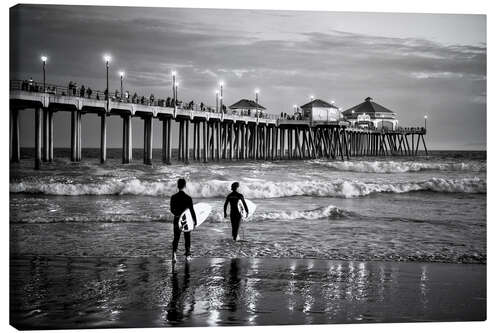 Canvastavla Black California - Huntington Beach Surf City