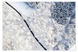 Selvklebende plakat Road through winter forest I