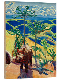 Wood print Rhinoceros and Euphorbia Trees