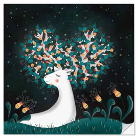 Selvklebende plakat White stag with tree antlers