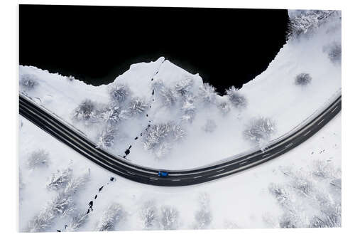 Foam board print Car on the snow-covered mountain road