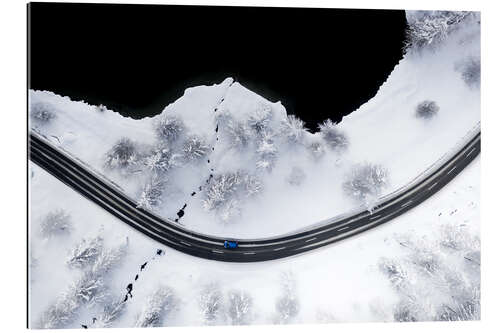 Gallery print Car on the snow-covered mountain road