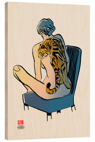Holzbild Nackter Tiger