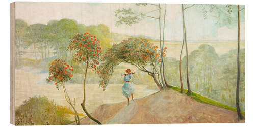 Wood print Landscape with rowan trees
