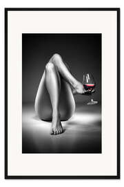 Gerahmter Kunstdruck Akt mit Weinglas II