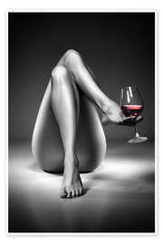 Kunstwerk  Nude with wine glass II - Johan Swanepoel