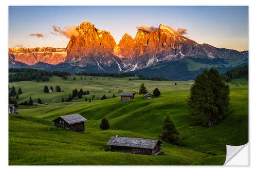 Naklejka na ścianę Alpenglow on the Alpe di Siusi in South Tyrol