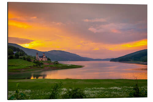 Aluminium print Sunset on Lake Mavrovo, North Macedonia