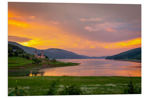 Hartschaumbild Sonnenuntergang am Mavrovosee, Nordmazedonien