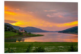 Foam board print Sunset on Lake Mavrovo, North Macedonia