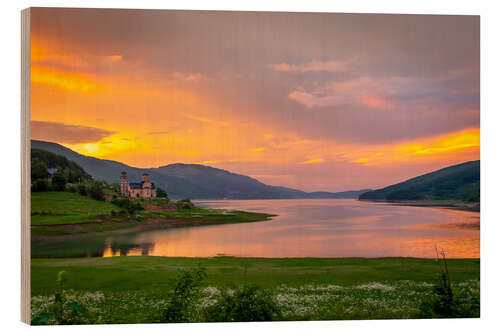 Wood print Sunset on Lake Mavrovo, North Macedonia