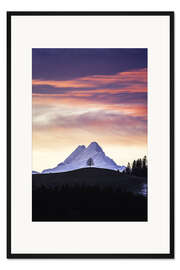 Gerahmter Kunstdruck Einsamer Baum vor Schreckhorn, Schweiz