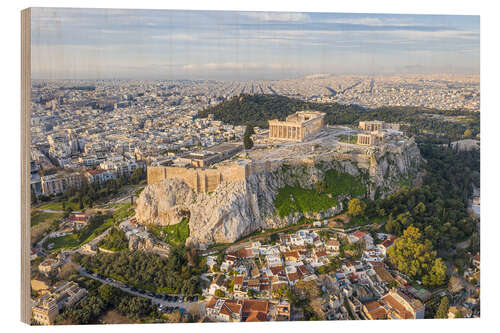 Holzbild Die Akropolis von Athen von einer Drohne