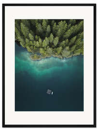 Gerahmter Kunstdruck Wald am See von oben