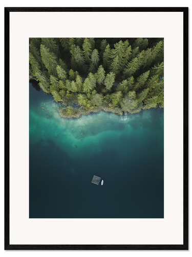 Kehystetty taidepainatus Forest by the lake from above