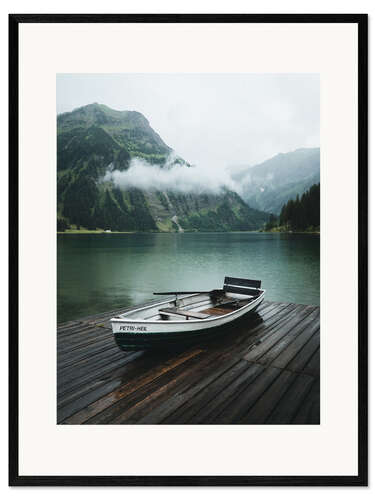 Impresión de arte enmarcada Barco en el lago de montaña