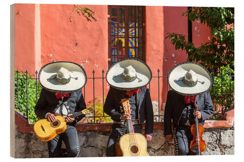 Wood print Three mexican musicians