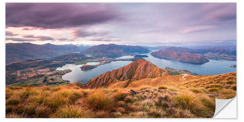 Selvklebende plakat Sunset on Wanaka lake, New Zealand