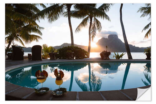 Vinilo para la pared Cócteles junto a la piscina, Bora Bora