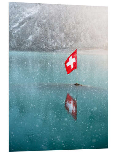 Hartschaumbild Schweizer Flagge im Oeschinensee