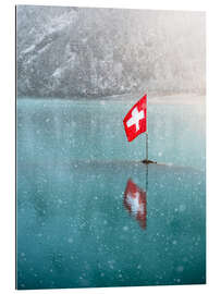 Gallery print Swiss flag in the Oeschinensee