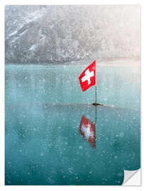 Naklejka na ścianę Swiss flag in the Oeschinensee