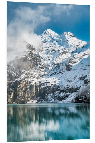 Print på skumplade First snow on Oeschinensee