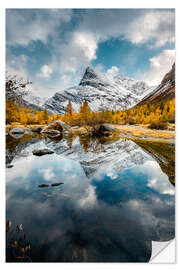 Naklejka na ścianę Mirrored Swiss mountains in the Valais