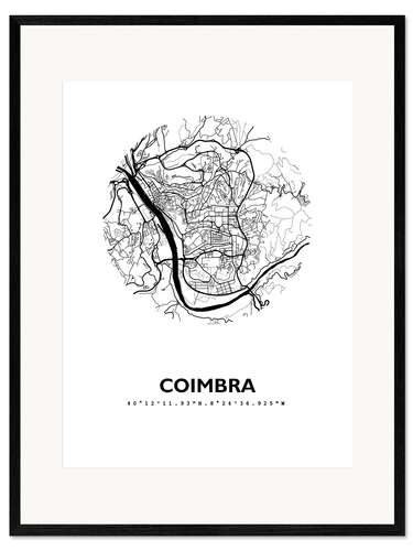 Stampa artistica con cornice Mappa della città di Coimbra