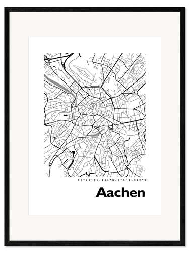 Kunsttryk i ramme Aachen city map