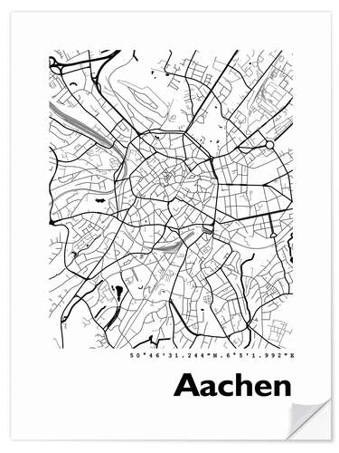 Autocolante decorativo Mapa da cidade de Aachen