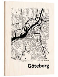 Hout print Map of Gothenburg