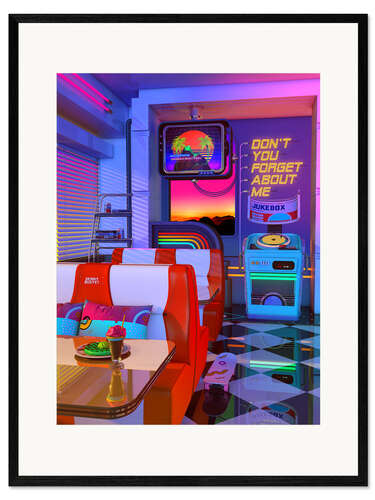 Impresión de arte enmarcada Retrowave cenar y soñar