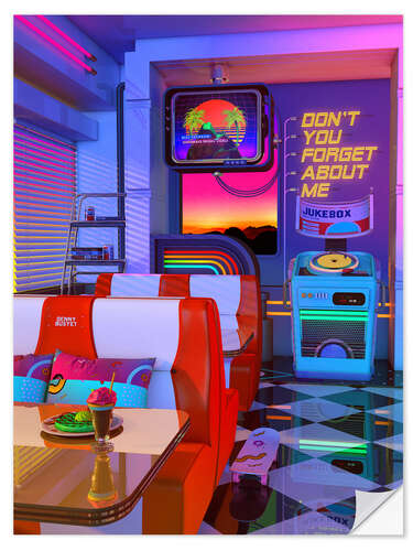 Selvklebende plakat Retrowave Dine and Dream