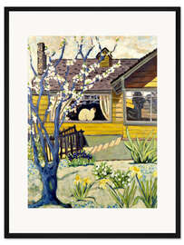 Framed art print Yellow House With Cat - Deborah Eve Alastra