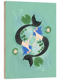 Wood print Pisces zodiac