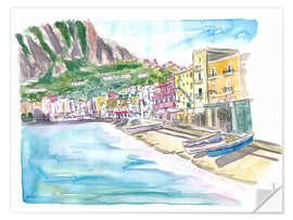 Selvklebende plakat Marina Grande Capri quiet morning with boats and waterfront