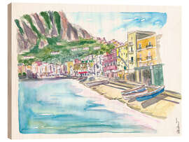 Wood print Marina Grande Capri quiet morning with boats and waterfront