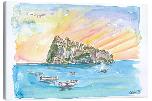 Leinwandbild Liebe in Ischia Italien mit Aragonese Castle