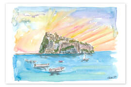Póster Amor en Ischia Italien mit Aragonese Castle