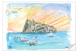 Selvklebende plakat Love in Ischia Italien mit Aragonese Castle